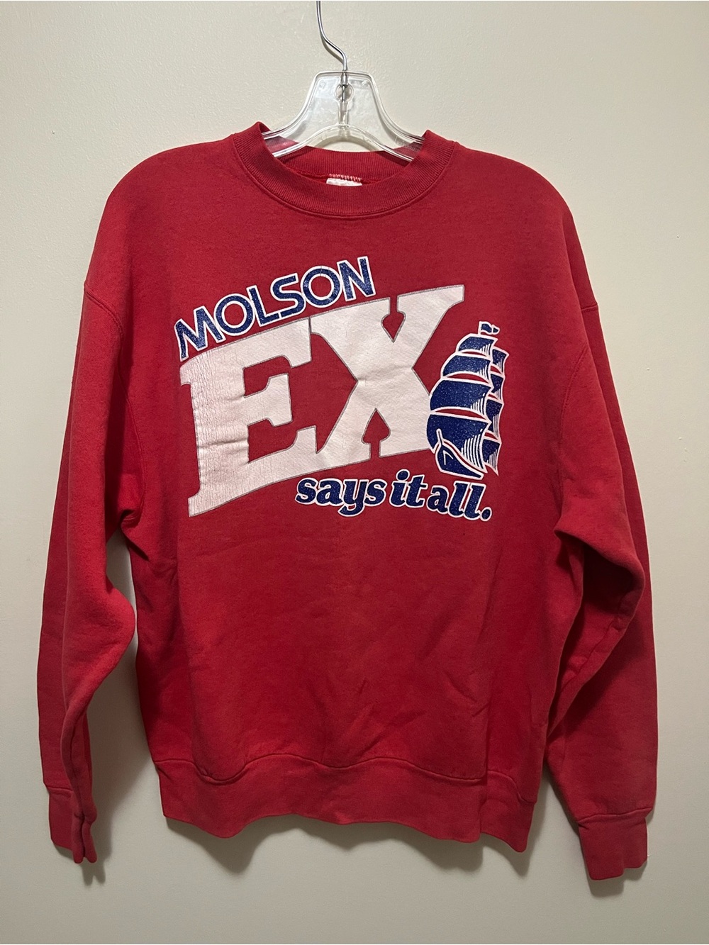 Vintage 90s Molson Export EX Beer Crewneck Sweatshirt Red Fruit of the Loom